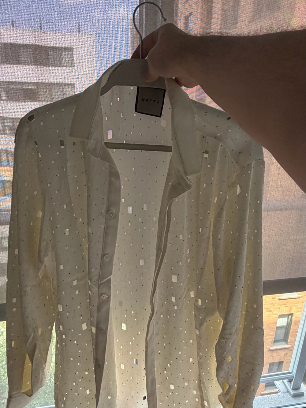 ORTTU Sheer White Sequin-Embellished Shirt Jacket